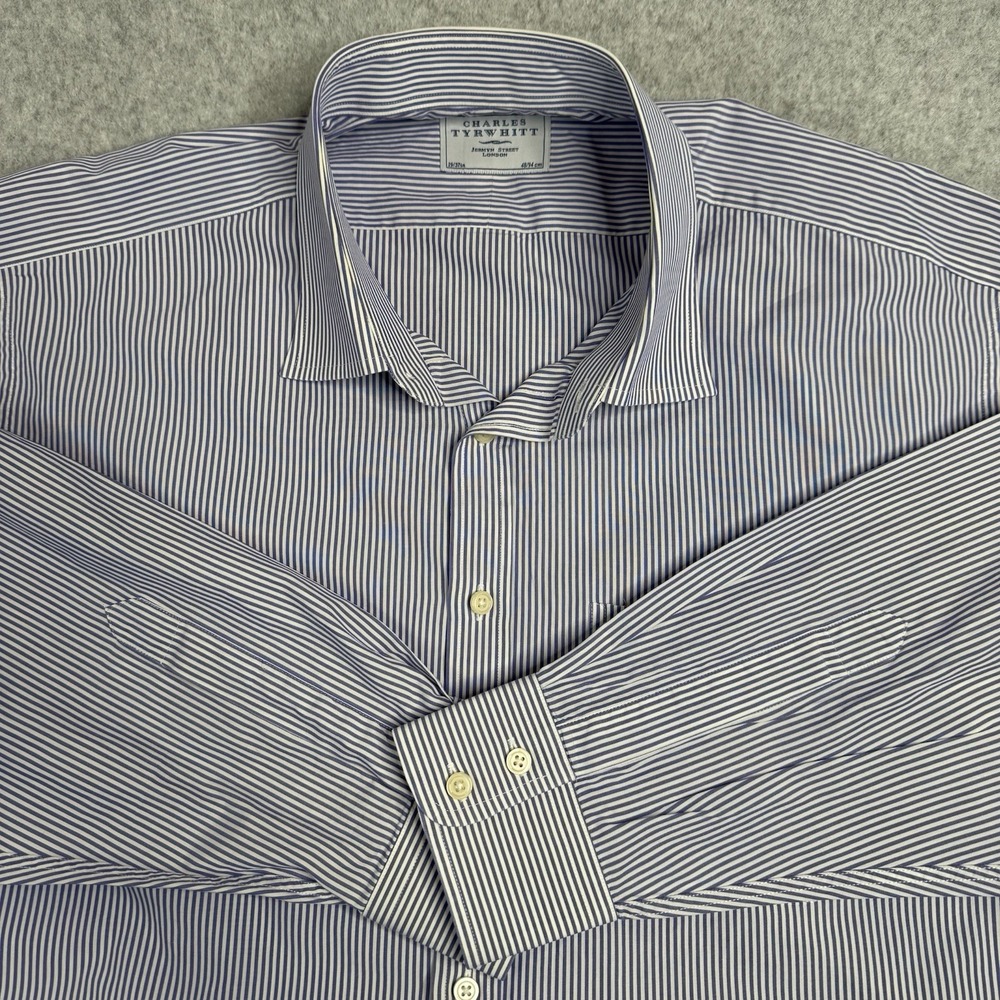 Charles Tyrwhitt Dress Shirt Mens 19/37 Purple Pin Stripe Button Up Long Sleeve
